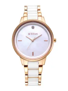 Titan Women White Mother of Pearl Dial & White Ceramic Bracelet Style Straps Analogue Watch