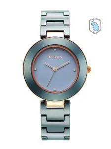 Titan Women Green Dial & Blue Ceramic Bracelet Style Straps Analogue Watch