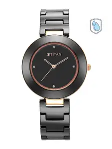 Titan Women Black Dial & Black Ceramic Bracelet Style Straps Analogue Watch