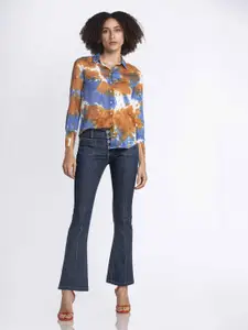 MKOAL Women Blue Relaxed Printed Casual Shirt