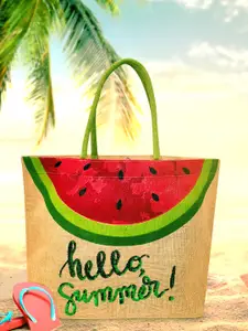 earthbags Printed Oversized Jute Tote Bag Handbags