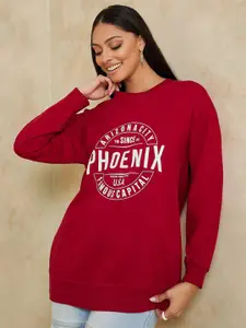 Styli Women Burgundy Printed Sweatshirt