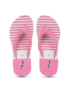 Action Plus Women Pink & White Striped Thong Flip-Flops