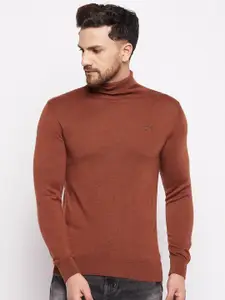98 Degree North Men Rust Turtle Neck Long Sleeves Wool Pullover