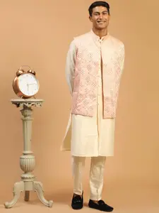 SHRESTHA BY VASTRAMAY Men Cream Kurta & Trousers with Nehru Jacket