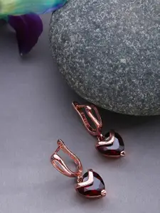 SOHI Red & Rose Gold Plated Contemporary Drop Earrings