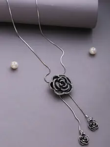 SOHI Silver-Toned & Black Silver-Plated Floral Pendant Chain