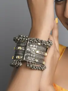 Fida Women Gold-Toned Oxidised Silver-Plated Bangle-Style Bracelet