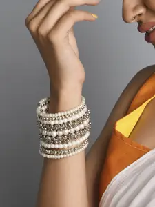 Fida Women Gunmetal-Toned & White Silver-Plated Wraparound Bracelet