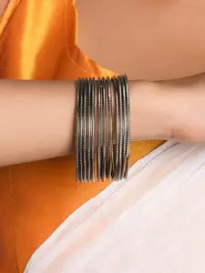 Fida Set Of 12 Silver-Plated Metallic Bangles