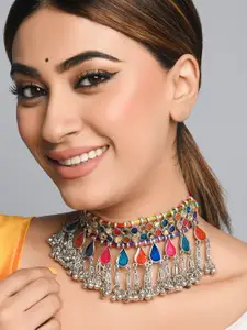 Fida Women Silver-Toned & Blue Silver-Plated Choker Necklace