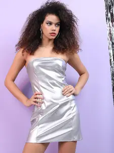 Tokyo Talkies Silver-Toned Strapless Sheath Mini Dress