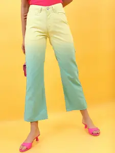 Tokyo Talkies Women Lime Green Cotton Flared Jeans