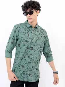 HIGHLANDER Men Green Slim Fit Floral Printed Cotton Casual Shirt
