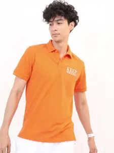 HIGHLANDER Men Orange Polo Collar Slim Fit T-shirt
