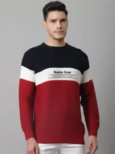 Cantabil Men Red & White Colourblocked Long Sleeves Wool Pullover