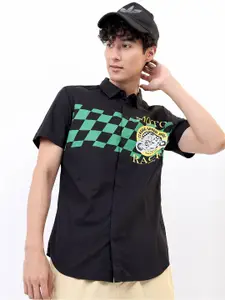 KETCH Men Black Slim Fit Printed Cotton Casual Shirt