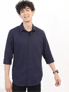 KETCH Men Navy Blue Slim Fit Cotton Casual Shirt