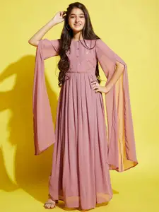 Cherry & Jerry Pink Georgette Ethnic Maxi Dress