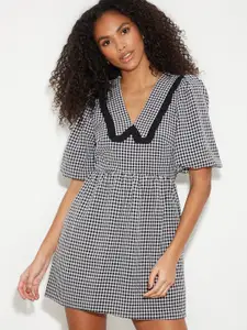 DOROTHY PERKINS Black & White Checked A-Line Mini Dress