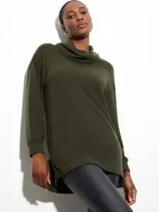 DOROTHY PERKINS Women Olive Green Solid Longline Sweater