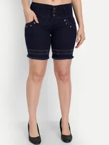 Wicked Stitch Women Navy Blue Slim Fit Denim Denim Shorts