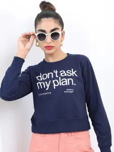 KETCH Women Navy Blue Printed Cotton Sweatshirt