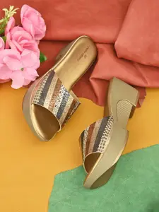 pelle albero Women Gold-Toned & Bronze-Toned Embellished Wedge Heels