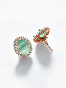 SOHI Green & Rose Gold- Plated Contemporary Studs Earrings