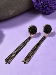 SOHI Black & Gold-Plated Contemporary Drop Earrings