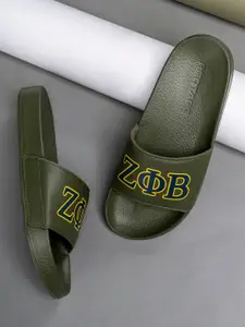 Red Tape Men Olive Green & Yellow Printed Sliders
