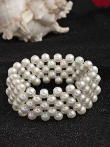 PANASH Women Off White Pearls Elasticated Bracelets