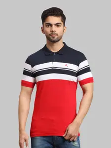 Parx Men Blue & Red Striped Polo Collar Cotton T-shirt