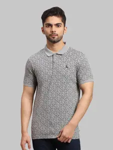 Parx Men Grey Printed Polo Collar Cotton T-shirt