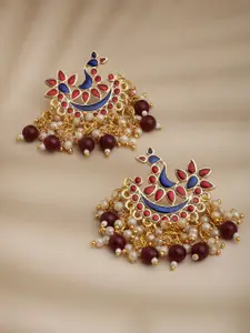 PANASH Gold-Plated & Pink Crescent Shaped Drop Earrings