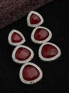 PANASH Silver-Plated & Red Classic Drop Earrings