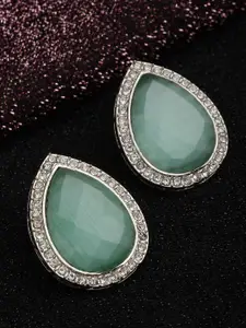 PANASH Silver-Plated & Green Classic Studs Earrings