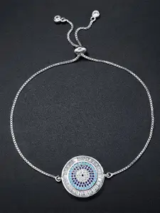 ZIVOM Women Silver-Toned & Blue Brass Cubic Zirconia Antique Silver-Plated Link Bracelet