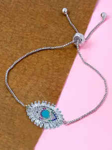 ZIVOM Women Silver-Toned & Blue Brass Cubic Zirconia Antique Silver-Plated Link Bracelet