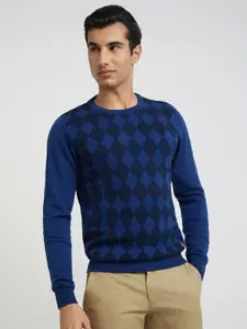 Raymond Men Blue & Black Printed Pullover