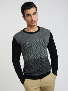 Raymond Men Black & Grey Striped Striped Pullover
