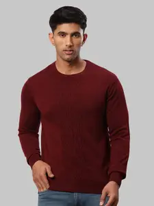 Raymond Men Maroon Cable Knit Pullover Sweater