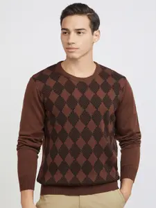Raymond Men Brown & Black Checked Sweater
