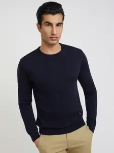 Raymond Men Blue Cable Knit Pullover Sweater