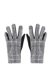 Bonjour Men Grey & Black Checked Winter Gloves