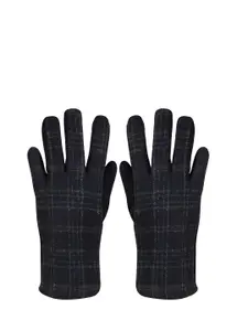 Bonjour Men Navy Blue Checked Winter Gloves
