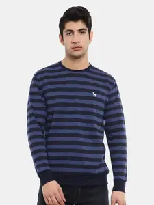 V-Mart Men Blue Striped Cotton Sweatshirt