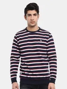 V-Mart Men Black Striped Cotton Sweatshirt