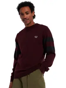 Fred Perry Men Coffee Brown Round Neck Long Sleeves Wool Pullover