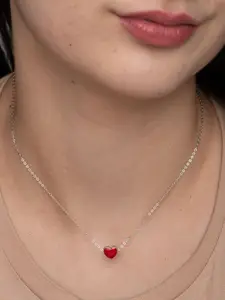 PALMONAS Silver-Toned & Red Sterling Silver Silver-Plated Necklace